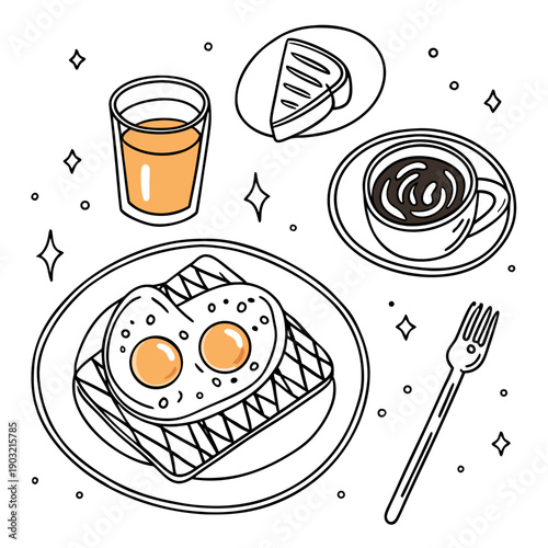 A delicious breakfast plate with sunny side up eggs, bacon, and a glass of orange juice.