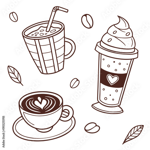 A delightful assortment of coffee and dessert illustrations in a charming sketch style