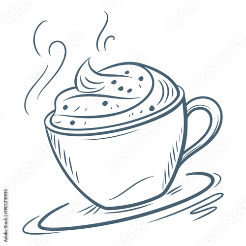 Steaming cup of coffee with a heartwarming design on its surface