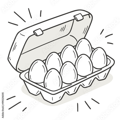 A dozen eggs in a carton with a radiant energy effect surrounding them.