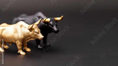 Wallpaper Mural Golden and Black Bull Figurines Representing Investment Market Trends and Financial Concepts Torontodigital.ca