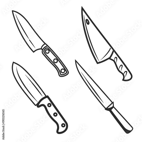 Assorted kitchen knives with different blade shapes and handles
