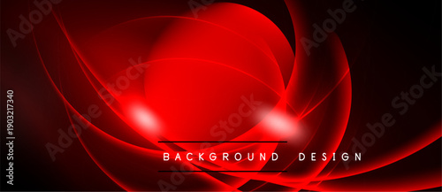 Abstract red design features flowing lines, bright center. Dark background creates dramatic visual impact. Text reads background design.