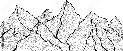 Black and White Mountain Range Line with Transparent Background landscape nature