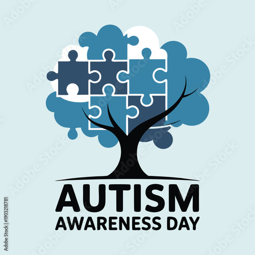 A symbolic tree composed of puzzle pieces represents autism awareness and understanding promoting inclusivity high quality