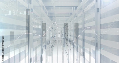 Obraz na płótnie Showing aligned server cabinets forming vanishing point at data center, with dig