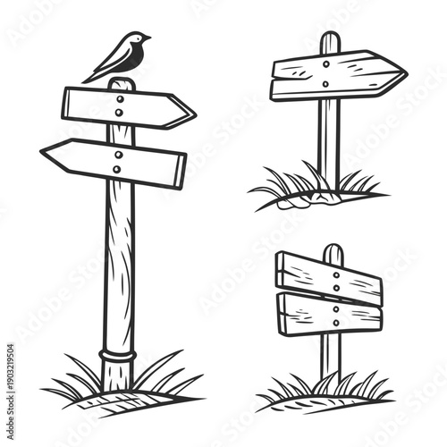 A collection of various directional signs pointing in different directions. Vector