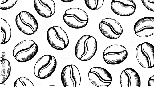 Hand Drawn Coffee Bean Pattern Seamless Black And White seed food