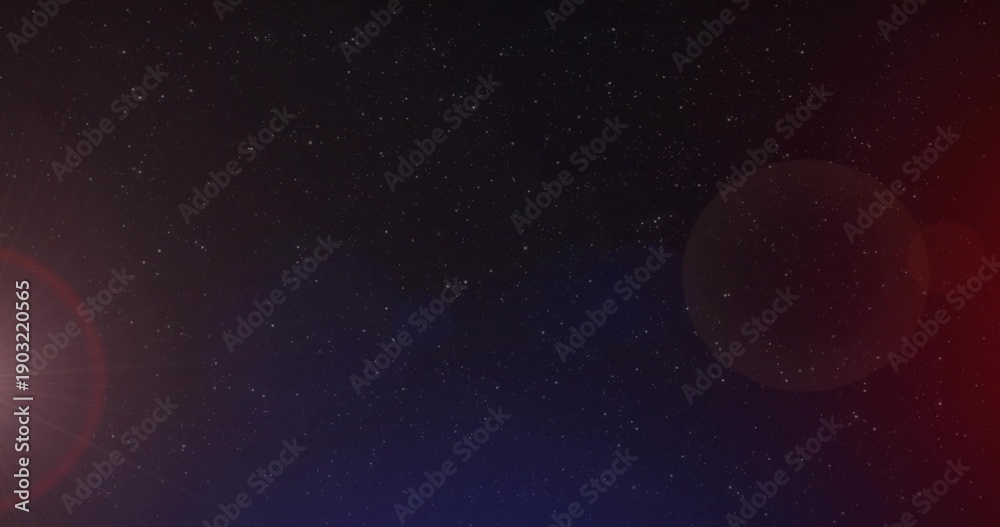 Fototapeta premium Showing dense starfield at night with left red-ring flare, right faint red flare, blue lower tint