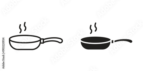 Frying pan icon suitable design silhouette and line art style on white background