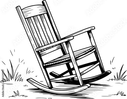 Vintage Wooden Rocking Chair White Background with Grass Detail furniture
