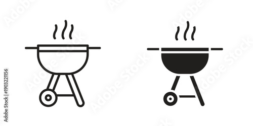 Grill icon suitable design silhouette and line art style on white background