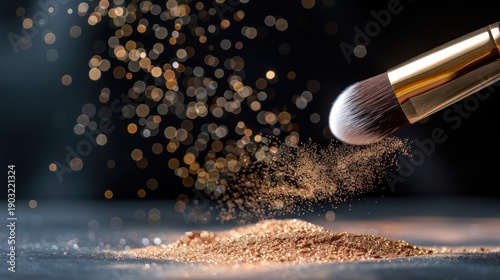 Wallpaper Mural Close up of a makeup brush scattering sparkling powder dust in a soft-focused background with shimmering bokeh effect Torontodigital.ca