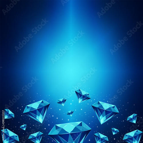 Shining blue diamonds on dark background luxury jewelry concept vector illustration