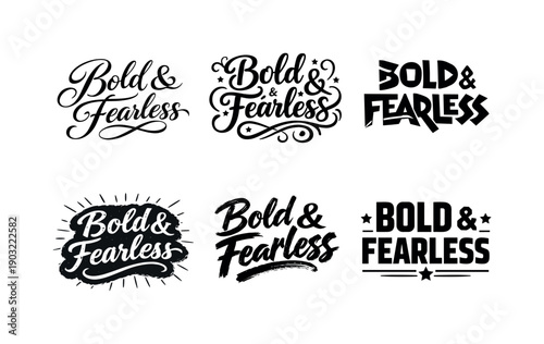 Diverse Lettering Grid. Bold and fearless. Set lettering. harmonious lettering variations of the same emblematic concept, each with different