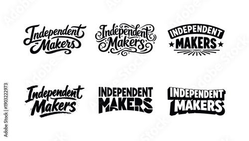 Independent makers typography. Set lettering. harmonious lettering variations of the same emblematic concept, each with different artistic