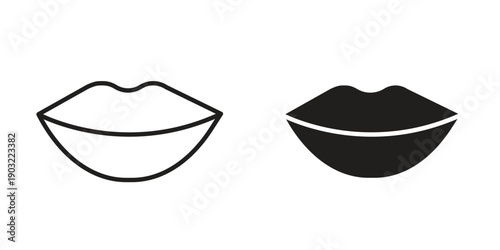 Lips icon suitable design silhouette and line art style on white background