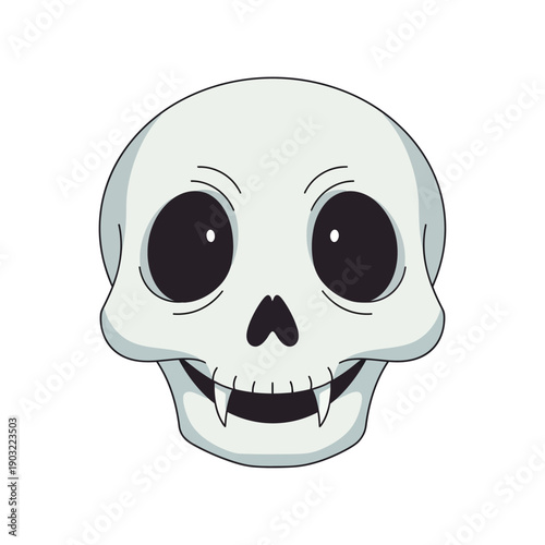 Cartoon Skull with Big Black Eyes and Fangs, Halloween Style