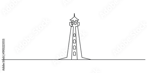 Continuous stylized  single-line art illustration of a lighthouse