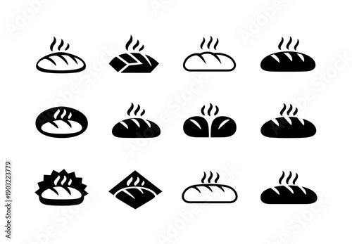Minimalist Bread Logos. Fresh Bread. Icon set. Set Logo of fresh bread: minimalist bakery symbol. harmonious logo variations of the same emblematic concept,