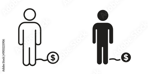 Man with debt icon suitable design silhouette and line art style on white background