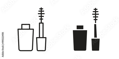 Mascara brush icon suitable design silhouette and line art style on white background