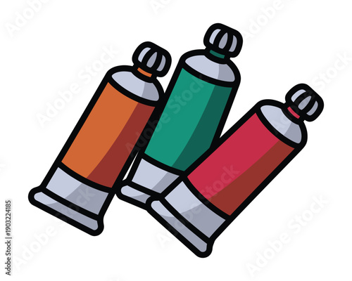 Three colorful tubes of paint, commonly used for art and creative projects, arranged diagonally.
