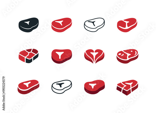 Meat department. Icon set. Set Logo of meat department: fresh steak cut. harmonious logo variations of the same emblematic concept, each with