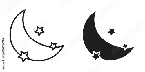 Night icon suitable design silhouette and line art style on white background