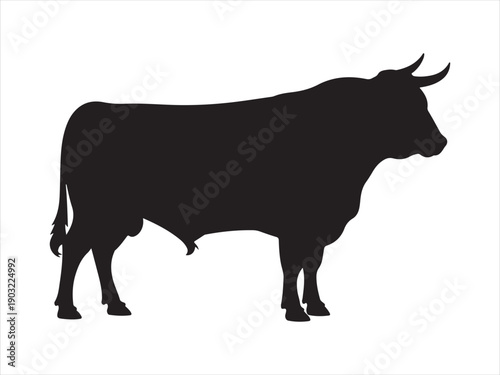Bull with sharp horns vector, Bull silhouette, bull vector silhouette illustration
