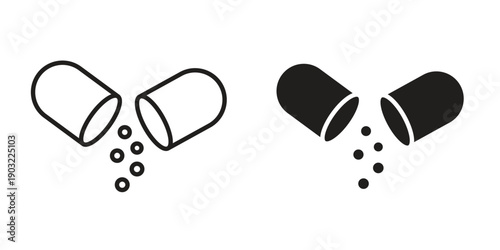 Open Capsule icon suitable design silhouette and line art style on white background
