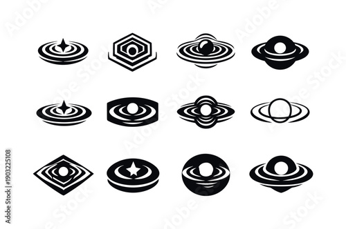 The role of gravity in space and astrophysics. Icon set. Set Logo of the role of gravity in space and astrophysics: gravitational wave