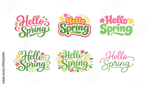 Fresh spring typography. Set lettering. harmonious lettering variations of the same emblematic concept, each with different