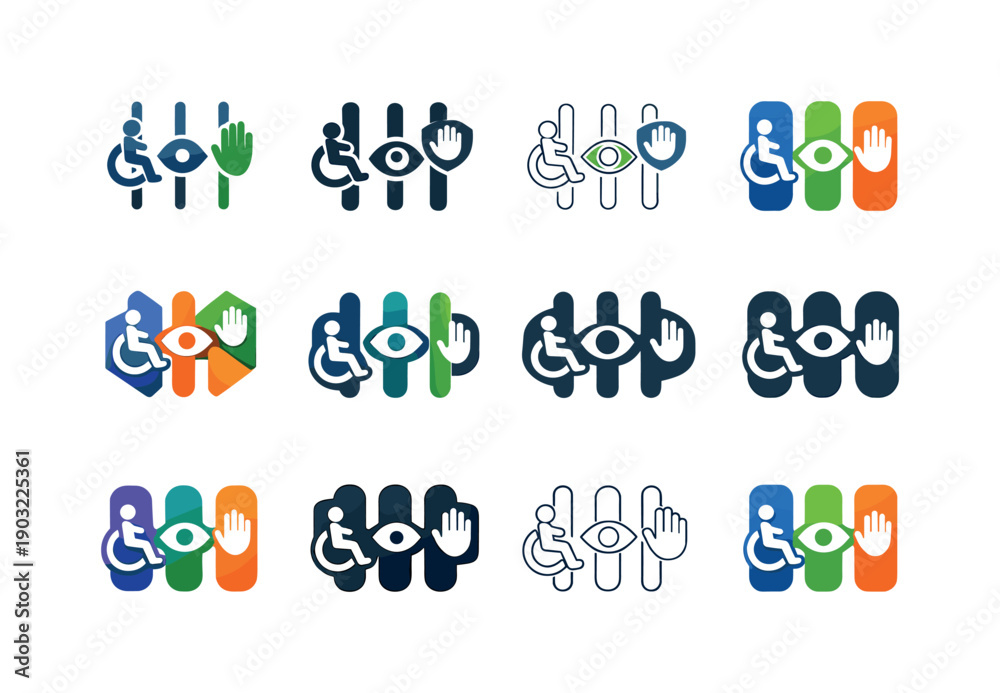 Fototapeta premium Adaptive Icon Designs. Accessible UX/UI. Icon set. Set Logo of Accessible UX/UI: adaptive settings sliders. harmonious logo variations of the same emblematic