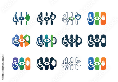 Adaptive Icon Designs. Accessible UX/UI. Icon set. Set Logo of Accessible UX/UI: adaptive settings sliders. harmonious logo variations of the same emblematic