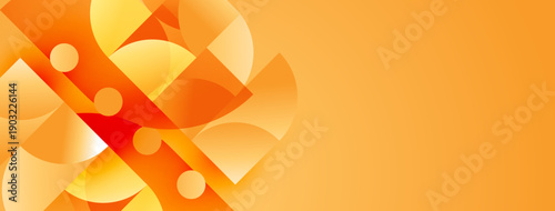 Abstract orange design. Overlapping circles, rectangles create dynamic visual effect. Warm tones dominate composition.