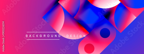 Vibrant abstract background. Overlapping shapes create dynamic visual effect. Pink, blue hues dominate composition. Text reads background design.