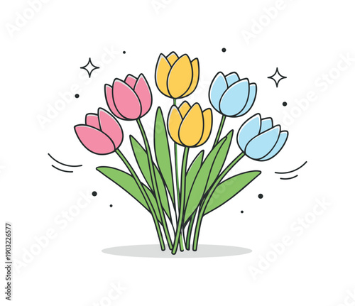 Minimalist Tulip Bouquet. Tulip bouquet minimal. Tulips arranged in a loose, airy bouquet with slightly open petals, creating a sense of lightness and spring