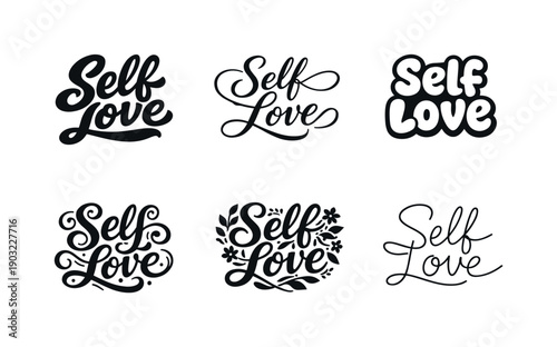 Self Love. Set lettering. harmonious lettering variations of the same emblematic concept, each with different artistic interpretation (Bold