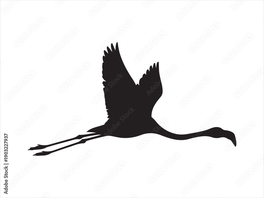 Fototapeta premium Flamingo Flying Silhouette Elongated Flat Vector art, Flying Flamingo Bird Silhouette Minimal Vector Illustration