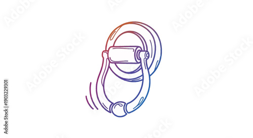 Vibrant gradient line art illustration of a traditional door knocker design on a clean white