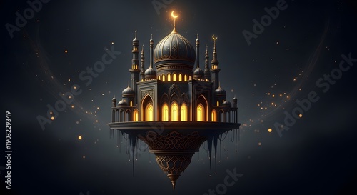 Orthodox mosque and cathedral architecture illuminated at night beneath a dark Moscow sky, featuring historic golden domes and towers of this religious landmark in Russia
