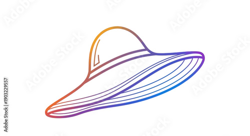 Vibrant Gradient Line Art Illustration of a Stylish Sun Hat for Summer Fashion and Leisure