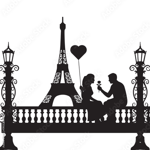 Romantic Eiffel Tower Silhouette Proposal Scene