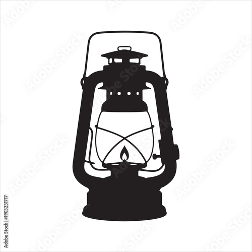 Vintage Oil Lantern Silhouette Vector Art, Vintage oil lantern silhouette vector illustration