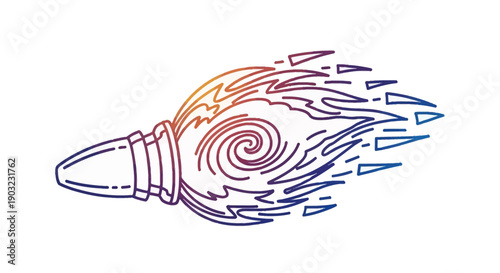 Stylized gradient rocket bullet with vibrant propulsion lines and energetic movement