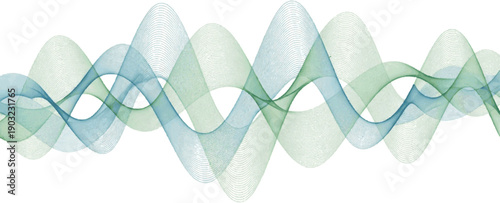 Abstract background of overlapping green and blue wavy lines creating a dynamic and modern visual pattern