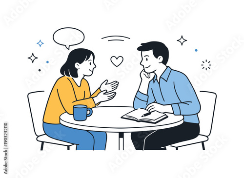 Empathetic management. An editorial illustration of a one-on-one conversation where a manager listens with empathy and support. The scene