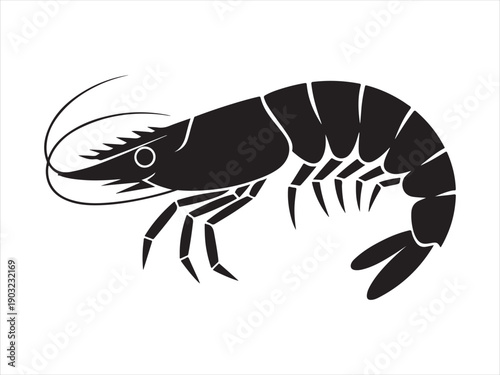 Black shrimp fish Vector shrimp fish silhouette icon on isolated white background