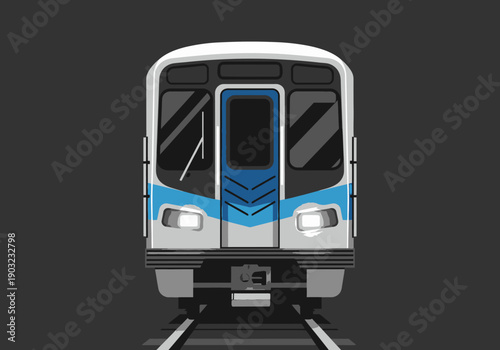 Modern Metro Train Approaching Station Platform with Bright Headlights in Urban Environment